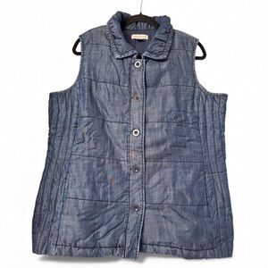 Coldwater Creek XL 16 Quilted Tencel Denim Look Vest‎ Button Up Blue
